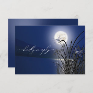 UAWG Menu Royal Blue Full Moon Dragonfly Pond RSVP Karte