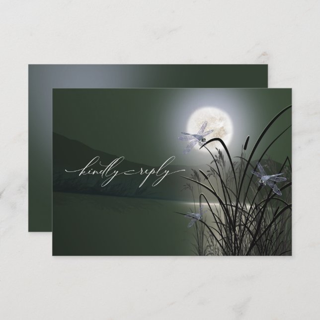 UAWG Menu Sage Green Full Moon Dragonfly Pond Einladung (Vorne/Hinten)