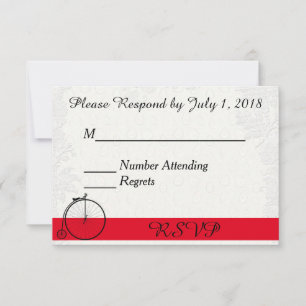 UAWG mit antikem Fahrrad auf weißem Pfauenrücken RSVP Karte