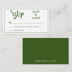 UAWG Modern Dark Forest Green Wedding RSVP Card Mitteilungskarte
