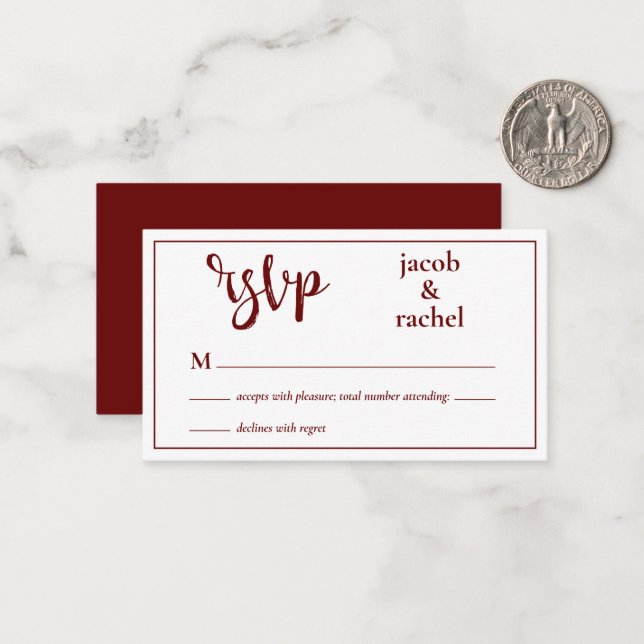 UAWG Modern Dark Red Burgundy Wedding RSVP Card Mitteilungskarte (Vorderseite/Rückseite Beispiel)
