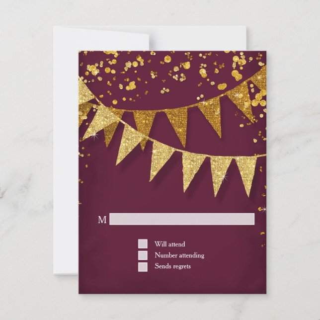 UAWG Modern Pennant Banner w Glitzer Confetti RSVP Karte (Vorderseite)