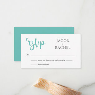 UAWG Modern Script Aquamarin Wedding RSVP Card Mitteilungskarte