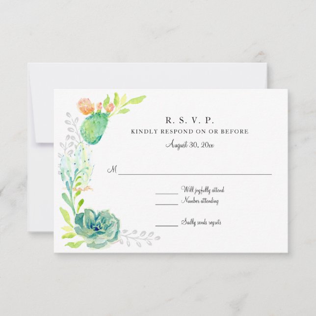 UAWG Modern Simple Watercolor Wüste Cactus floral RSVP Karte (Vorderseite)