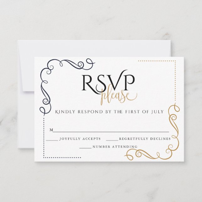 UAWG | Moderner Schwarz-Gold-Minimal RSVP Karte (Vorderseite)