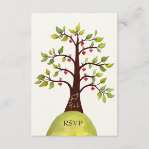 UAWG Monogram Green Tree Wedding Cards RSVP Karte