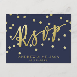UAWG | Navy Blue & Imitate Gold Script Postcard Einladungspostkarte