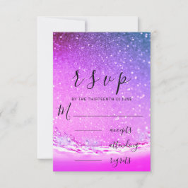 UAWG Ocean Pink Fuchsia Waves Beach Wedding RSVP Karte