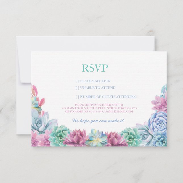 UAWG Pastel Wedding Rustic Succules Blumenkarten RSVP Karte (Vorderseite)
