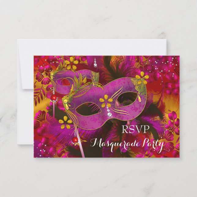 UAWG Pink Gold Floral Masquera Party RSVP Karte (Vorderseite)
