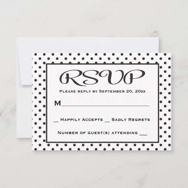 UAWG Polka Dot Black and White Wedding / Party RSVP Karte (Vorderseite)