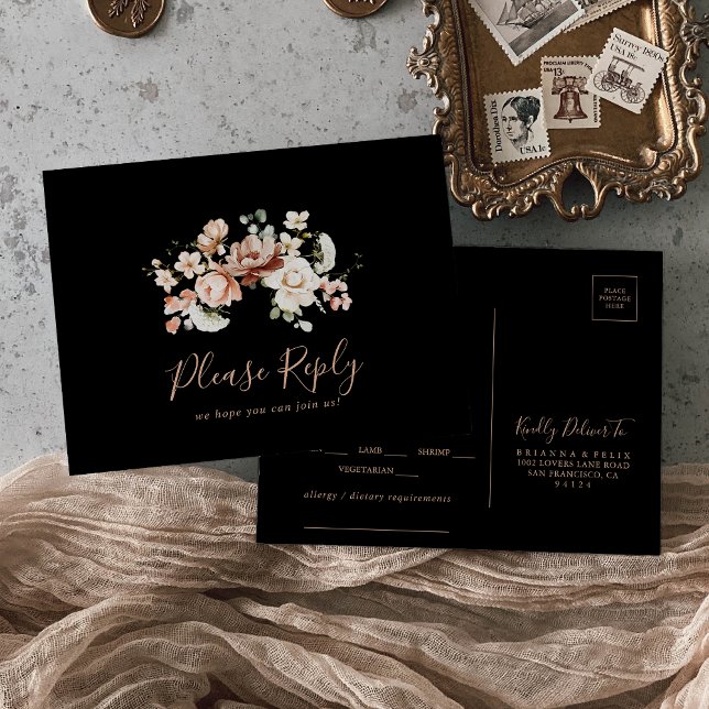 UAwg Postkarte des Black Royal Floral Menu (Von Creator hochgeladen)