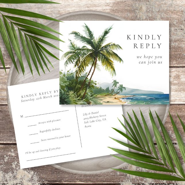 UAwg Postkarte für Wasserfarben Palm Beach Song (Watercolor Palm Beach Song Request RSVP Postcard)