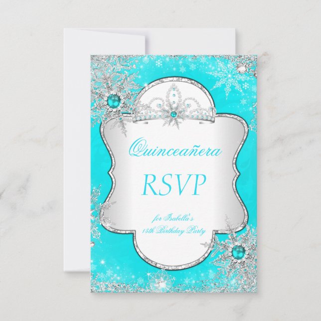 UAWG Princess Quinceanera Aqua Blue Aquamarin RSVP Karte (Vorderseite)