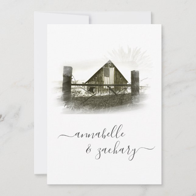 *~* UAWG QR Barn American Flag AR19 Wedding  Einladung (Vorderseite)