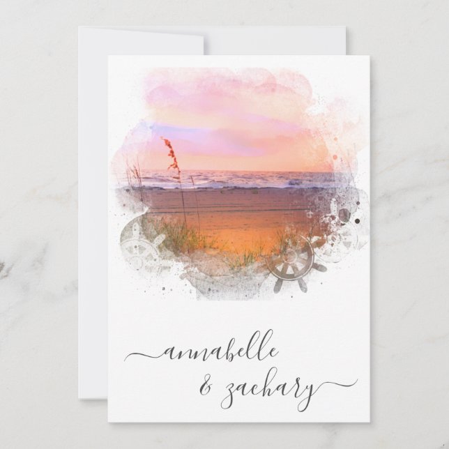 ** UAWG - QR Beach Sea Ocean AR7 Hochzeit Einladung (Vorderseite)