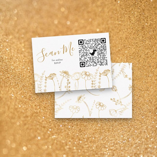 UAwg QR-Code der Gold-Wildblume-Sketch Begleitkarte (QR Code RSVP Card in White & Gold, from my Wildflower Sketch collection)