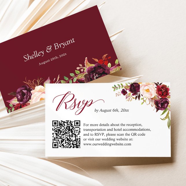 UAwg QR-Code der Website von Burgund Blush Floral  Begleitkarte (Von Creator hochgeladen)