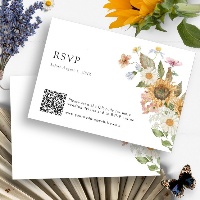 UAwg QR-Code für Sonnenblumen RSVP Karte (Boho Wildflower Sunflower Watercolor Floral RSVP Card QR Code by Painted Paperie
)