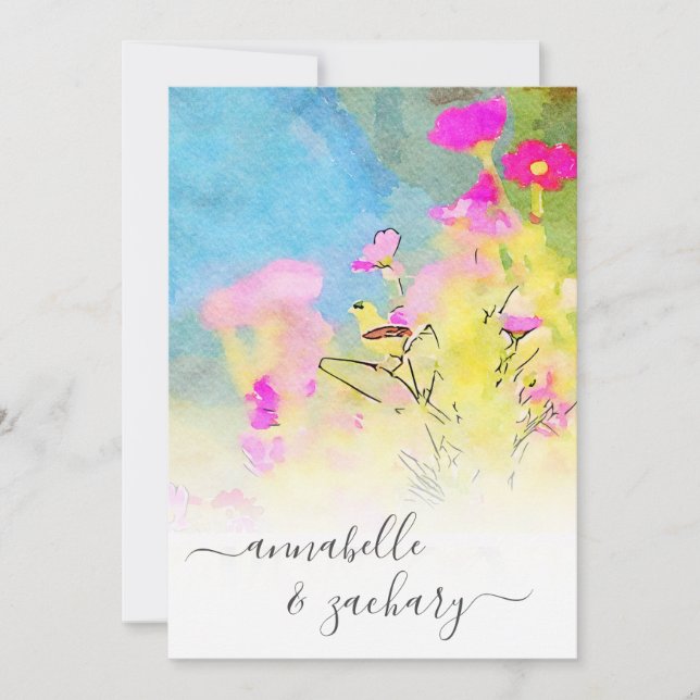 *~* UAWG - QR Watercolor Bird FLORAL AR15 Wedding Einladung (Vorderseite)
