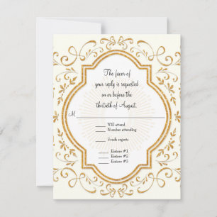 UAWG Quatrefolie Rahmen Swirl Gold Glitzer RSVP Karte