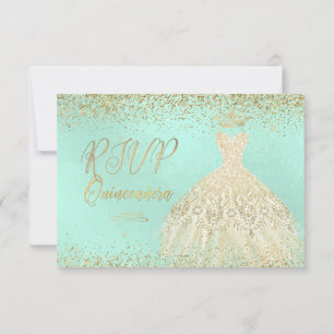 UAWG Quinceañera , Glitzer Gown, Imitate Gold+Minz Einladung