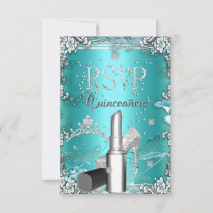 UAWG Quinceanera Party Aquamarin Tiara Lipstick Sc RSVP Karte