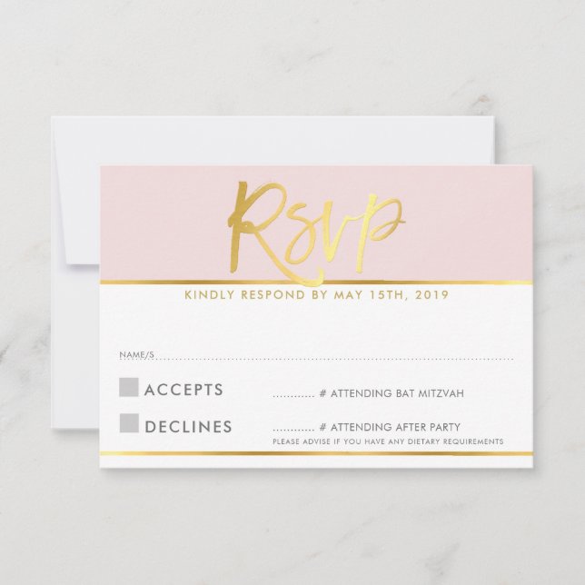 UAWG REPLY CARD Blassrosa Goldskript RSVP Karte (Vorderseite)