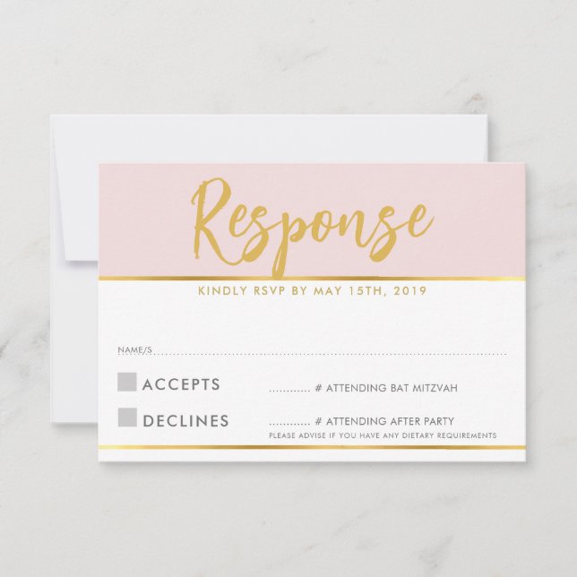 UAWG REPLY CARD Blassrosa Goldskriptpunkte RSVP Karte (Vorderseite)