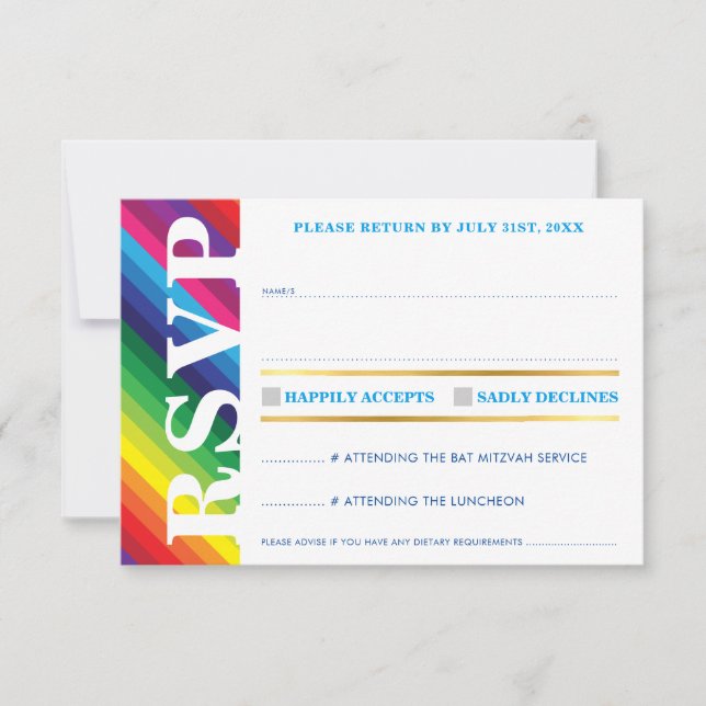 UAWG REPLY CARD cooler, bunter Regenbogenstreifen RSVP Karte (Vorderseite)