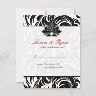 UAWG Reply Card Leaf Swirl Elegantes Schwarz-weiße RSVP Karte