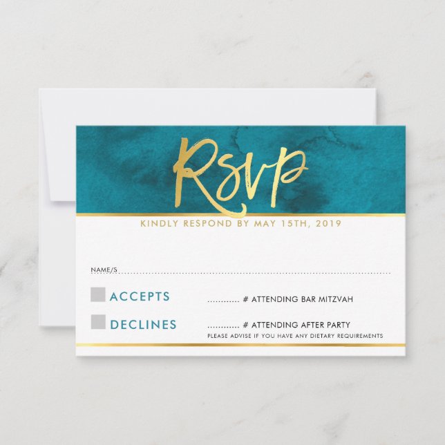 UAWG REPLY CARD Modernes, aquamarin-blaues Goldskr RSVP Karte (Vorderseite)