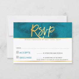 UAWG REPLY CARD Modernes, aquamarin-blaues Goldskr RSVP Karte