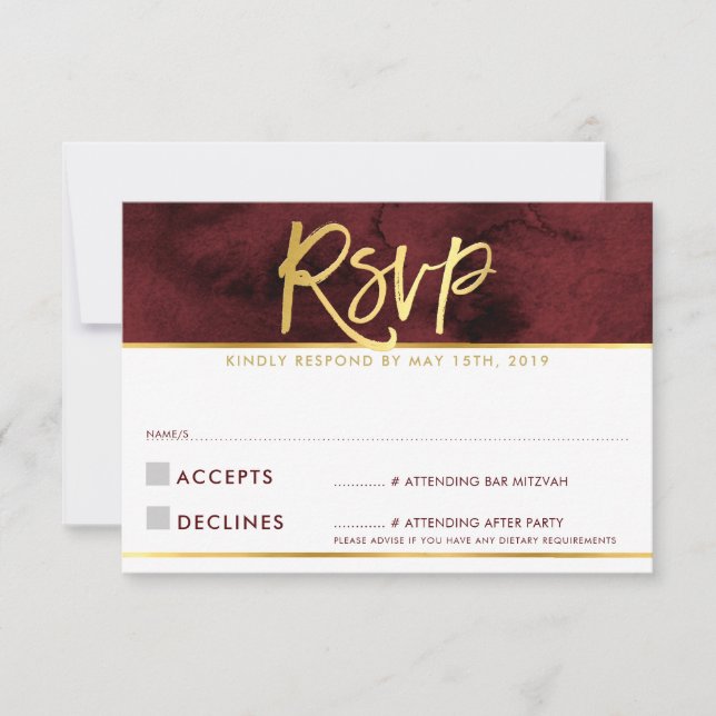 UAWG REPLY CARD Modernes Goldskript für Rotmaronen RSVP Karte (Vorderseite)