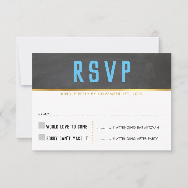 UAWG REPLY CARD Smart Fold Gold Calkboard blau RSVP Karte (Vorderseite)