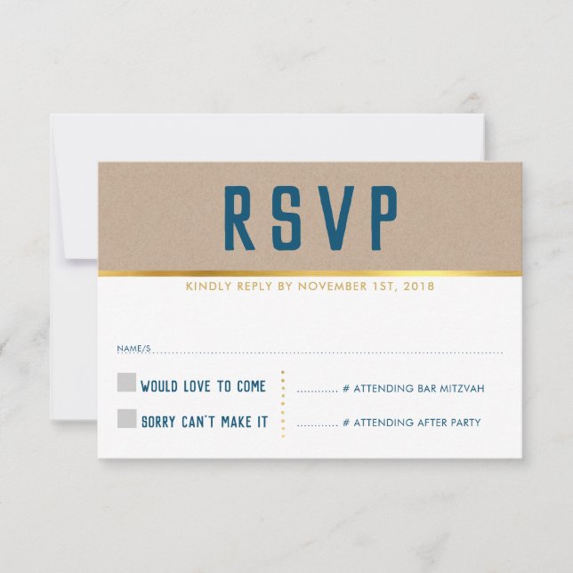 UAWG REPLY CARD Smart Fold Type gold kraftblau RSVP Karte (Vorderseite)