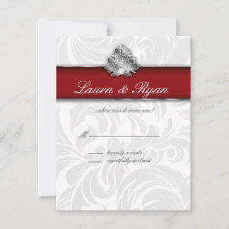 UAWG Reply Card Xmas Leaf Elegantes Rotes Silber 2 RSVP Karte