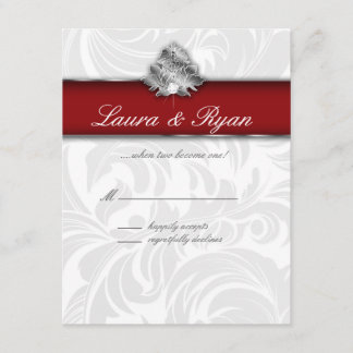UAWG Reply Card Xmas Leaf Elegantes Rotes Silber RSVP Karte