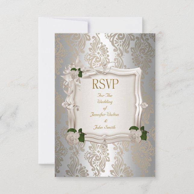 UAWG Reply Elegant Wedding Sepia Silver White Rose RSVP Karte (Vorderseite)