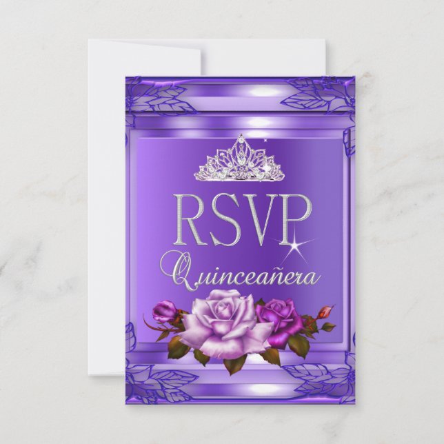 UAWG Reply Quinceanera 15 Party Lila Rosa Rosen RSVP Karte (Vorderseite)