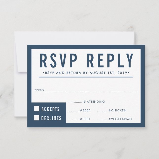 UAWG REPLY REPONSE Moderne Blocknavy Blau RSVP Karte (Vorderseite)