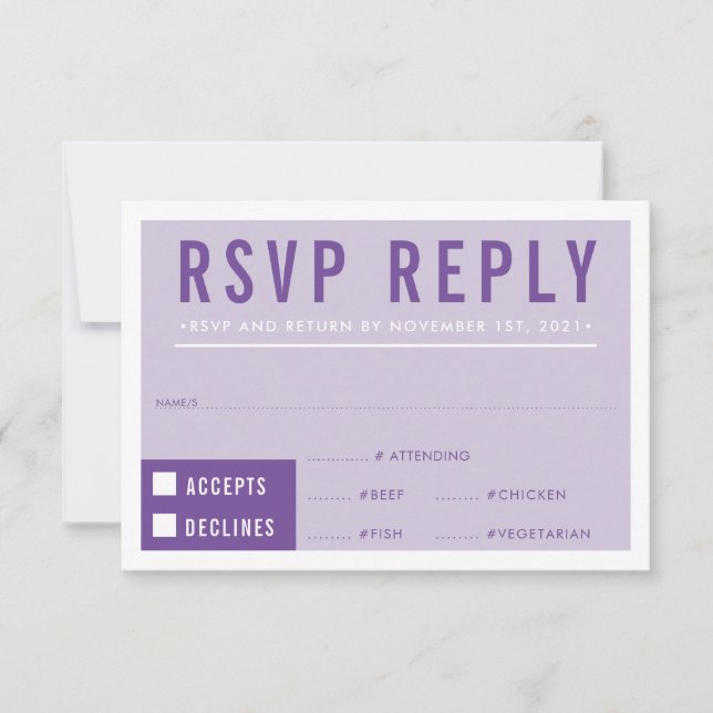 UAWG REPLY REPONSE Moderne Blockviolett lila RSVP Karte (Vorderseite)