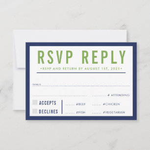 uAwg REPLY REPONSE Moderne, fette, blaue Marine RSVP Karte
