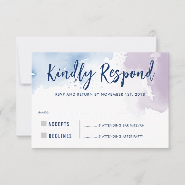 UAWG REPLY RESPONSE Moderne blaue lila Aquarellfar RSVP Karte (Vorderseite)