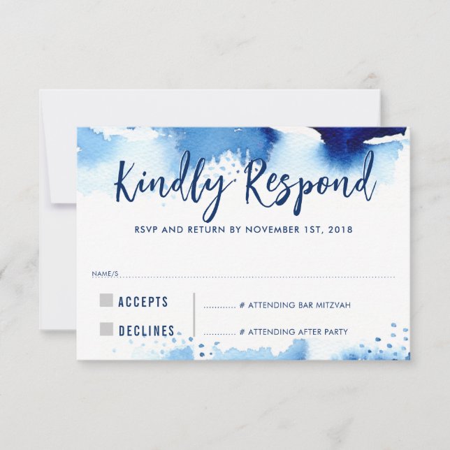 UAWG REPLY RESPONSE Moderne dunkelblaue Aquarellfa RSVP Karte (Vorderseite)