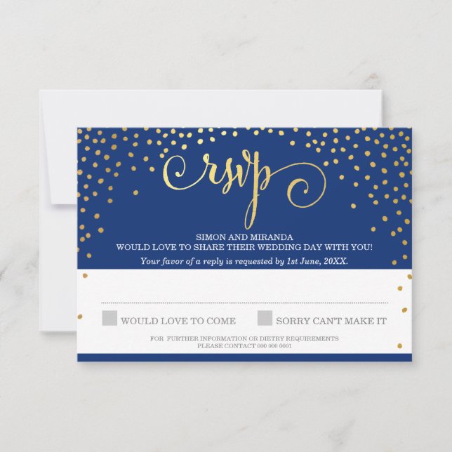 UAWG REPLY stilvolle rustikale Mini-Gold Konfetti  RSVP Karte (Vorderseite)