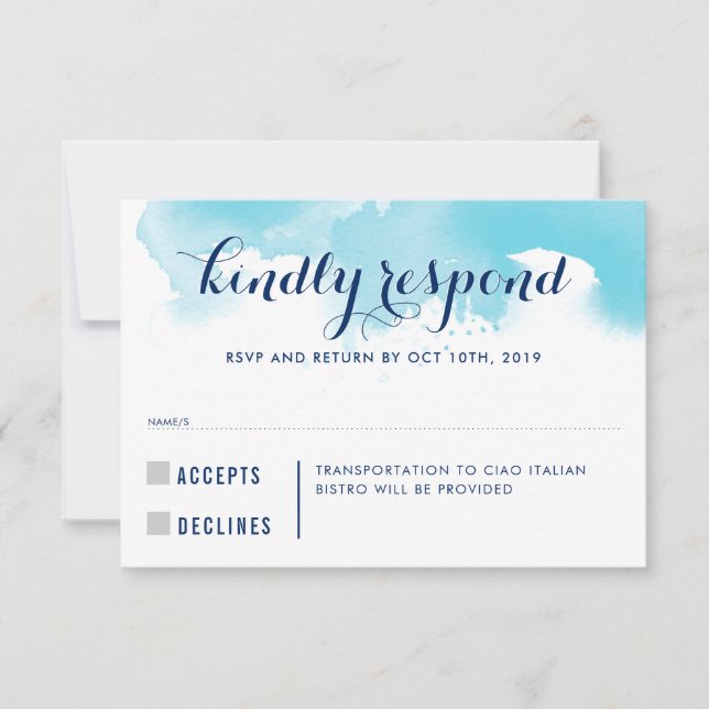 UAWG REPONSE-Antwort Blaue Aquarellfarben-Kinder I RSVP Karte (Vorderseite)