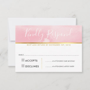 UAWG REPONSE-KARTE Rosa Aquarellfarbe RSVP Karte