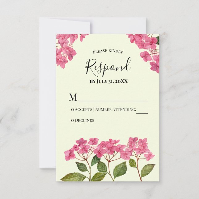 UAWG Respond Watercolor Pink Hydrangea Lacecaps RSVP Karte (Vorderseite)