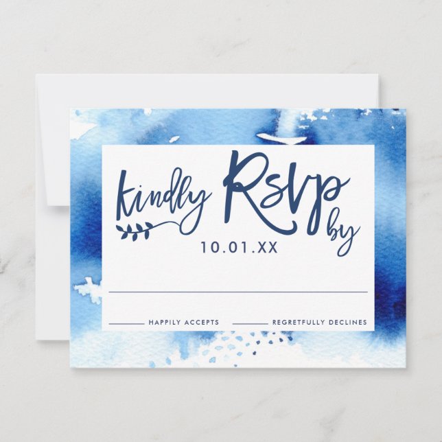 UAWG RESPONSE CARD Stilvoll marineblau Aquarell RSVP Karte (Vorderseite)
